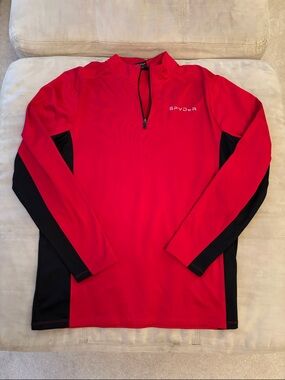 Spyder Men’s Red and Black Quarter Zip Sweatshirt Size Medium